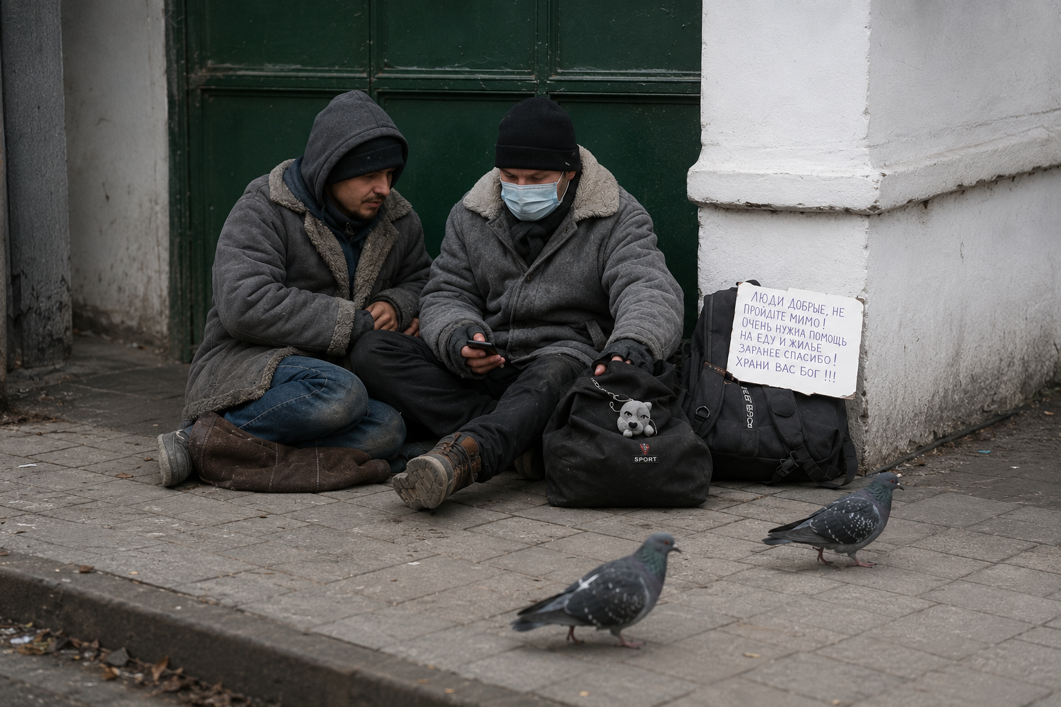Бездомный человек в рабочем доме